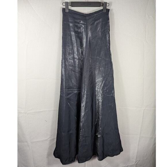 Simco Formalwear 4 Black Metallic Maxi Skirt Satin Shiny Evening Party Y2K - Picture 3 of 5